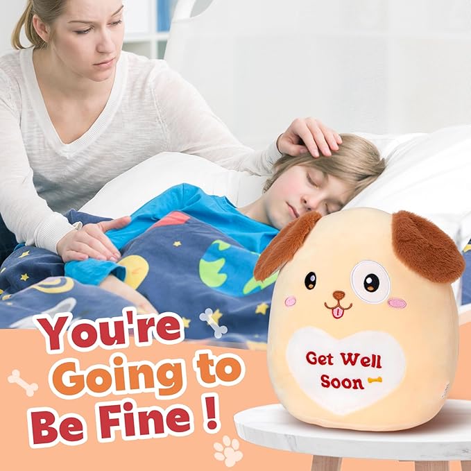 WEWILL 12’’ Get Well Soon Puppy Soft Plush Pillow Cute Get Well Dog Stuffed Animal Toy Gifts for Toddler Kids Boys Girls