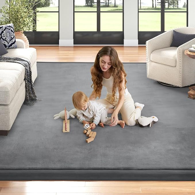Baby Play Mat for Floor Nursery Rug Muscle Mat Area Rug Playroom Rug 50"x50" Playpen Mat Elastic Foam 1.3" Thick Crawling Mat for Babies,Toddlers, Infants, Kids,Grey