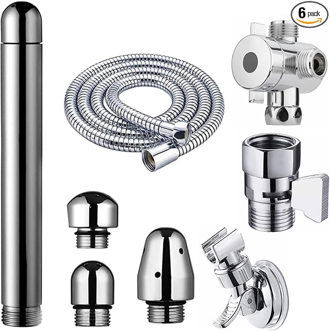 Complete Shower Enema System for Anal Vaginal Colon Cleaning,SOYESY Douche Enema Kits for Men and Women -Include Enema Nozzles, Shower Hose,Diverter,Suction Cup Holder and Flow Control Valves Silver