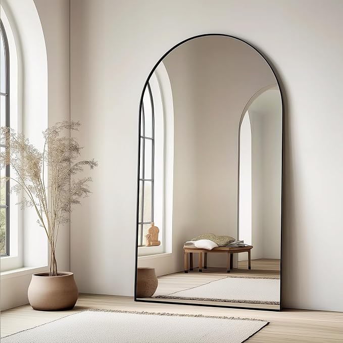 Dewfig Arched Full Length Mirror, 77"x38" Large Floor Mirror, Black | Aluminum Alloy Frame Oversized Full Body Mirror, HD Shatterproof Tempered Glass, Lean/Stand/Wall for Living Room,Bedroom