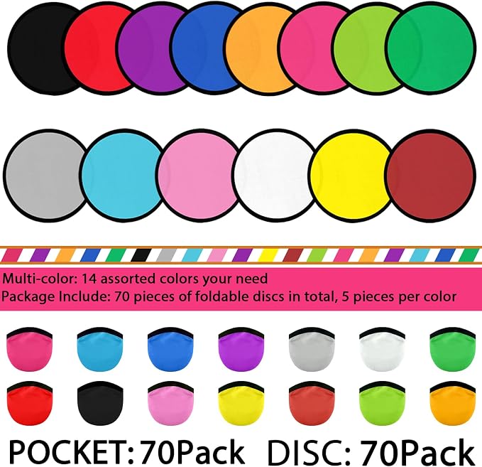 Foldable Flying Disc Fans Set with Bags, 9.8 Inch Black Egde Fabric Beach Flying Disc for Wedding Gift Party Favors Outdoor Activity