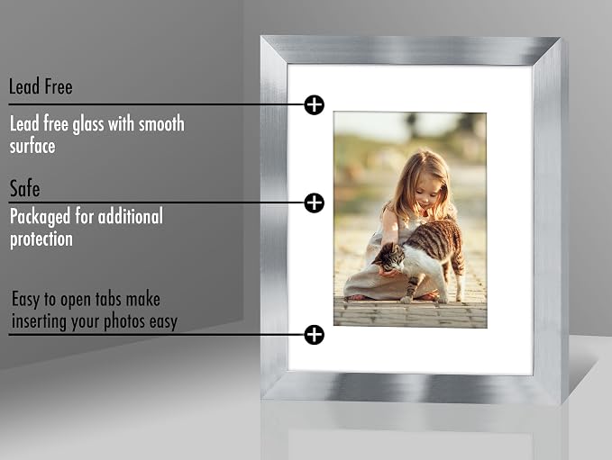 Americanflat 8x10 Picture Frame with Polished Crystal-Clear Glass - Use as 5x7 Frame with Mat or Display 8x10 Photo Without Mat - Signature Collection - Picture Frames for Tabletop and Wall - Silver | Wall or tabletop display with included easel, sawto...
