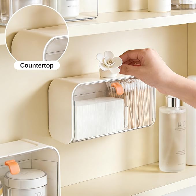 Wall Mounted Cotton Pad Holder for Bathroom, Tampon Organizer and Storage for Feminine Hygiene, Cotton Swabs, Cosmetics Accessories, White