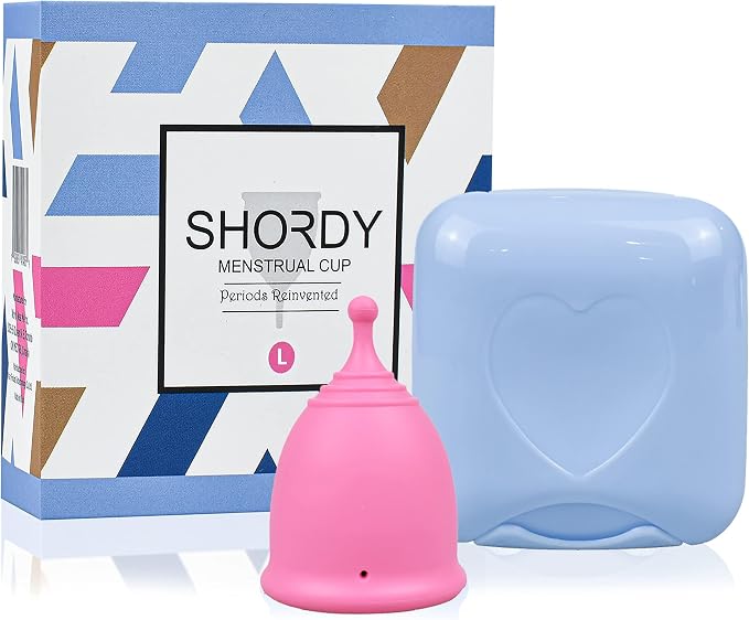 SHORDY Menstrual Cups - Large Reusable Period Cup for Women (Pink) | High capacity, 100% medical grade silicone, 12 hr comfort, Disc Tampon alternative, Copa menstrual para mujer