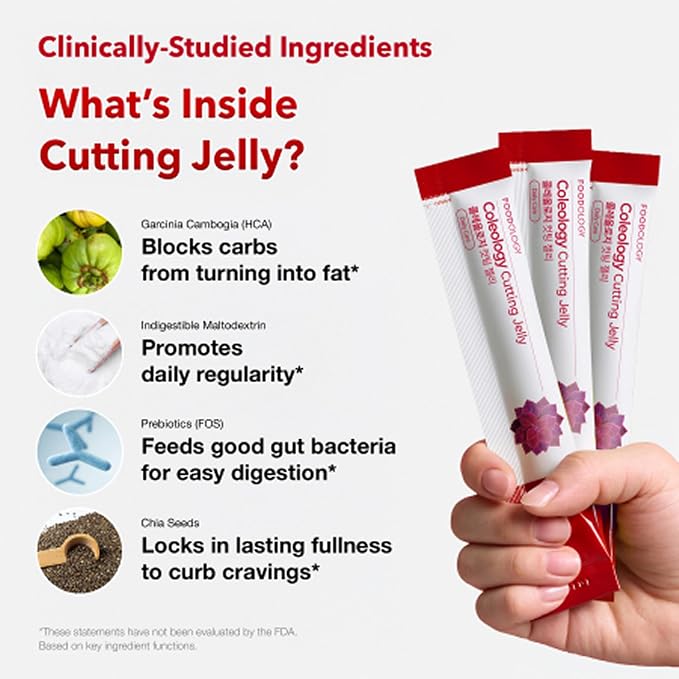 FOODOLOGY Coleology Cutting Jelly, Slimming Jelly Pomegranate, 20 Sticks | Dietary Fiber Supplement for Weight Management, Chia Seeds & Garcinia Cambogia, Korean Weigh Loss, Appetite Suppressant