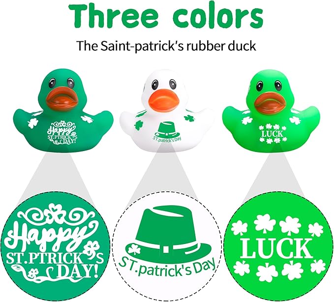 Wehhbtye 36Pcs St. Patrick's Day Rubber Ducks - 2 inch Green Shamrock Irish Day Rubber Duckies - Squeaky Green Duck Pool Float Bath Decor Gift for Irish St. Patrick's Day Easter Day Party Favor