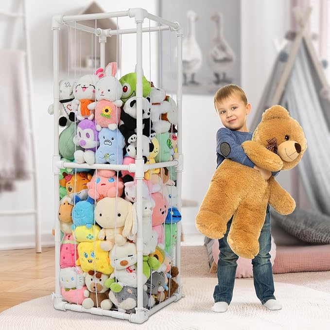 Stuffed Animals Storage Zoo Organizer, PVC Stuffy Toy Holder, 350L Extra Large Vertical Plush Organizer, Freestanding Stuffed Toy Cage for Nursery and Playroom