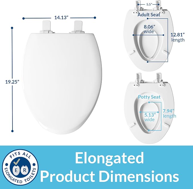 Mayfair NextStep2 Toilet Seat with Built-In Toddler Potty Training Seat, Slow Close, Easy Clean, Magnetic Removable Kids Seat, ELONGATED, Bone