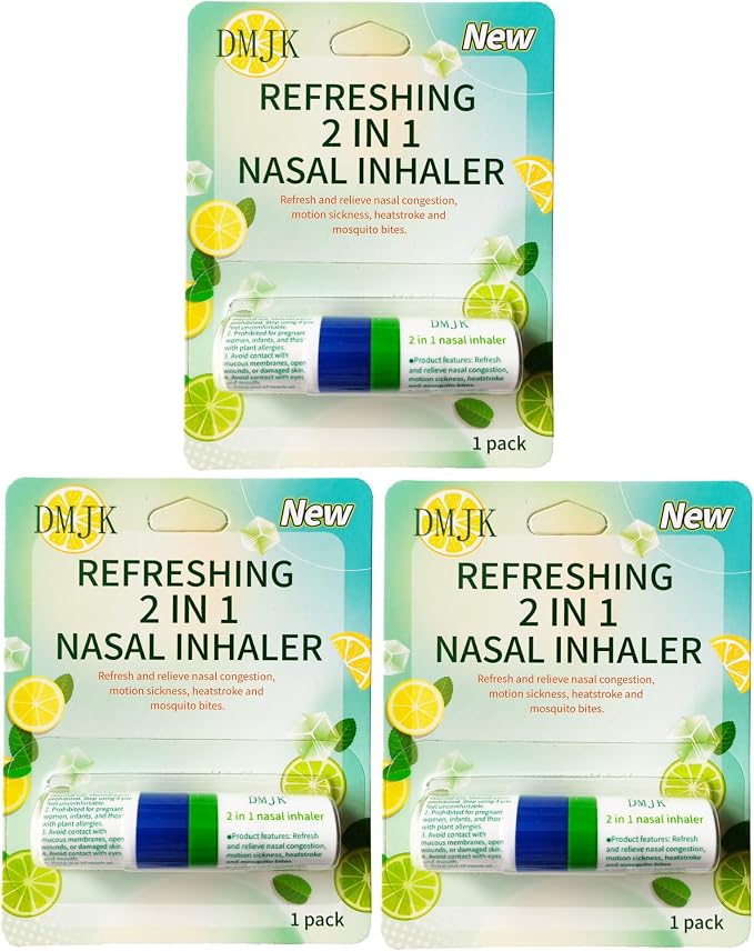 Zonebutton Nasal Inhaler Stick Pack of 3, Aromatherapy Essential Oil Inhaler with Menthol & Mint, Cooling Herbal Scent for Daily Refresh, Focus, Home, Work & Travel(Mint)