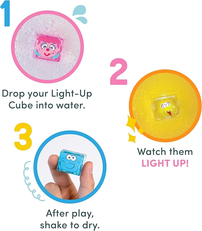 Glo Pals x Sesame Street Water-Activated Light-Up Cubes Bundle for Sensory Play - 12 Packs (Easy as A,B,C)