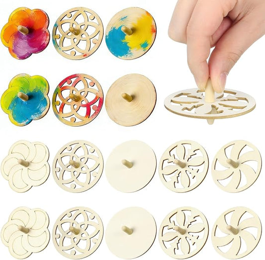 DECHOUS 20Pcs Wood Spinning Tops Unfinished Wooden Gyroscope Handmade Paintable Spin Tops Craft for Educational Kindergarten Party Favor