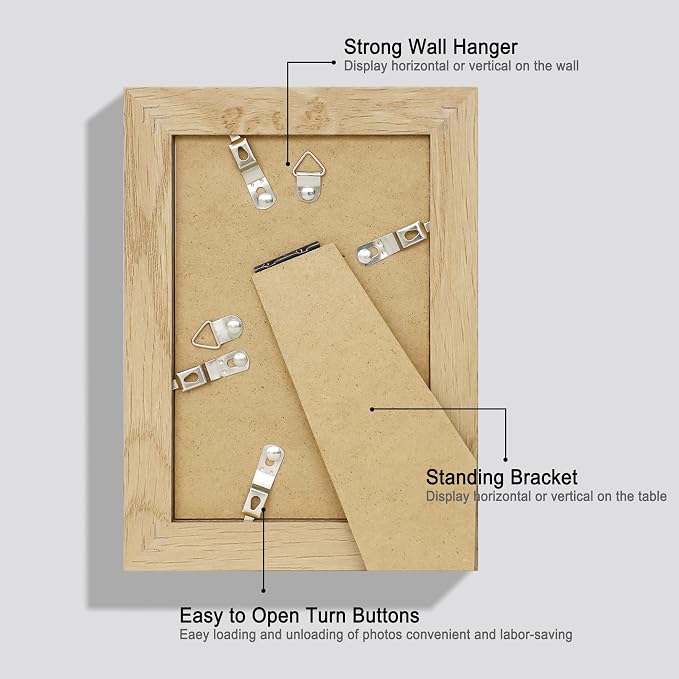 Hongkee 5x7 Picture Frame Set of 4, Made of Real Glass and Natural Oak Wooden Frame, 5 by 7 Photo for Wall or Tabletop - Display Picture 4x6 with Mat or 5x7 Without Mat