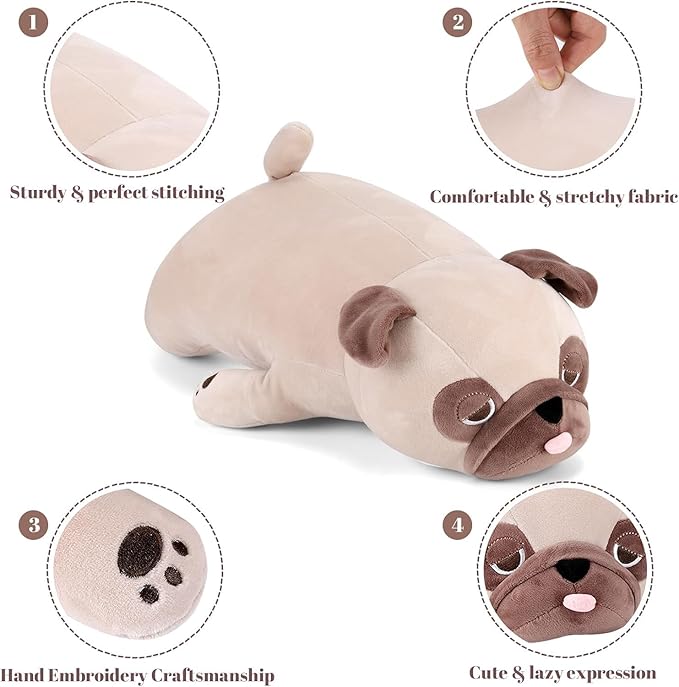 gnomantic Pug Weighted Stuffed Animals - 28 Inch 4.0 Pounds Weighted Plushies Pug - Large Bulldog Plush Stuffed Animals Pillow - Cute Plush Toys Gifts for Kids & Adults