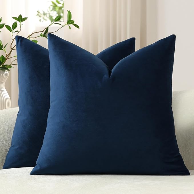 Throw Pillow Covers 22x22 Midnight Blue: Pack of 2 Cozy Soft Velvet Square Modern Luxury Decorative Throw Pillow Cases for Sofa Couch Living Room Bed Home Decor