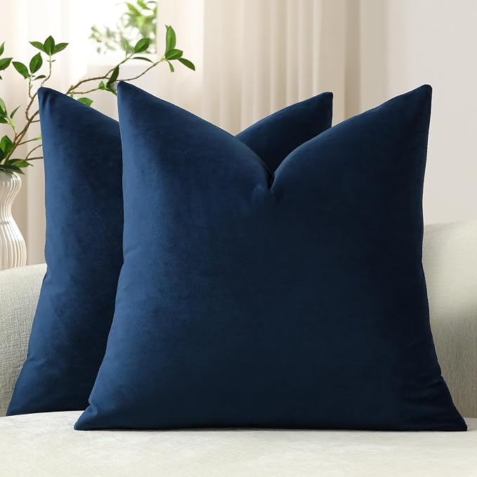 Throw Pillow Covers 16x16 Midnight Blue: Pack of 2 Cozy Soft Velvet Square Modern Luxury Decorative Throw Pillow Cases for Sofa Couch Living Room Bed Home Decor
