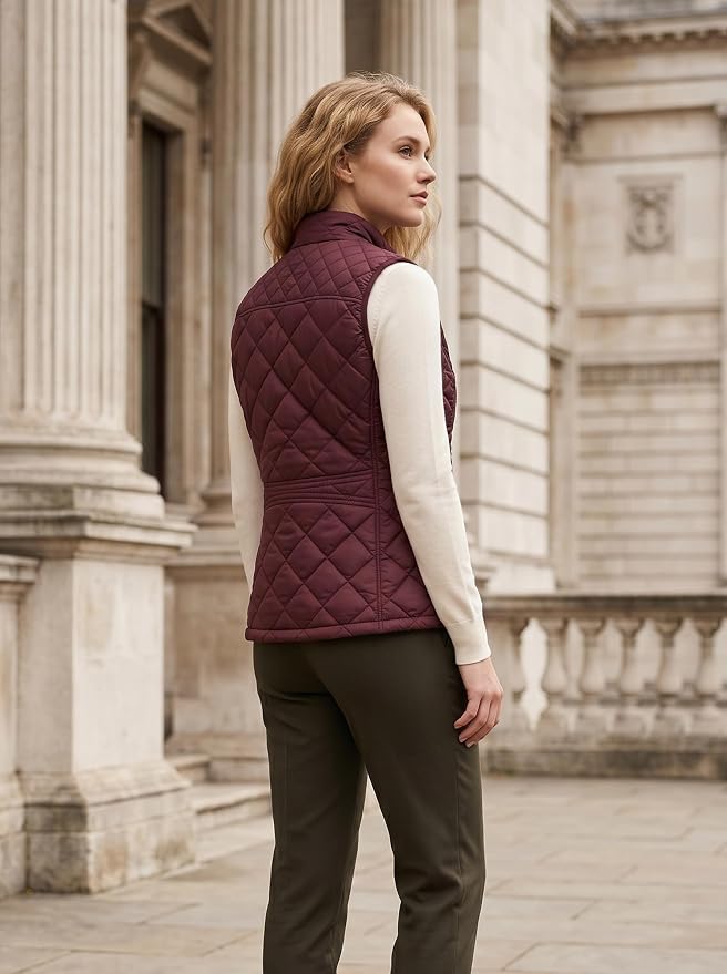 Fuinloth Women's Quilted Vest Lightweight Puffer Stand Collar Zip Gilet | 4 pockets with 2 inner storage. Quilted padded warm gilet. Fall winter outerwear layering vest for travel hiking daily wear.