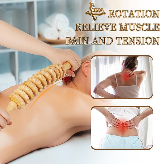 Liitrton Wood Therapy Fasci Massage Tools, Curved Wooden Massage Roller Cellulite Reduction and Muscle Tension (Curved-11-Wheel)