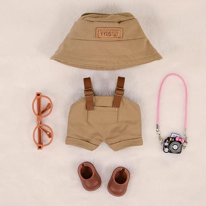 iBayda 17cm Fashion Doll Clothes & Accessories Set Include: Hat, Overall, Shoes, Glasses and Bag- Cute Clothes for Dress up Unique Style (Doll Not Included), Army Green