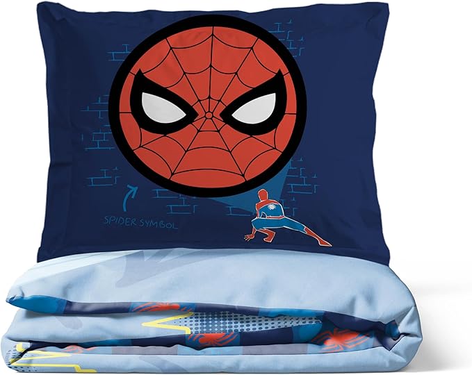 Jay Franco Duvet Cover Set – 3 Piece Comforter Cover and Sham Set, Super Soft Cozy Kids Bedding (Insert Not Included) Blue - Spiderman, Queen