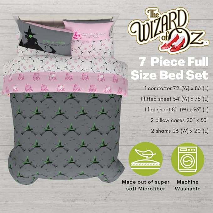 Collectibles The Wizard of OZ Bedding 7 Piece Super Soft Reversible Comforter and Sheet Set with Sham, Full, (Officially Licensed Product) by Franco