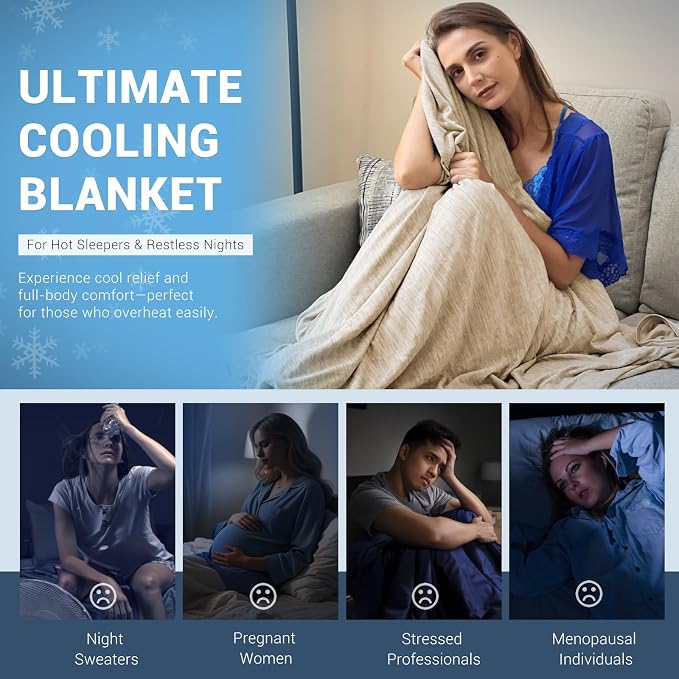 Elegear Revolutionary Cooling Blanket Queen Size Absorbs Heat, Keep Adult/Children/Babies Cool on Warm Nights, Japanese Q-Max>0.4 Arc-Chill Cooling Fiber, Summer Blanket for Night Sweat - Beige,Adult | Q-Max>0.5 Cooling Fabric, Absorbs Heat to Keep Bod...