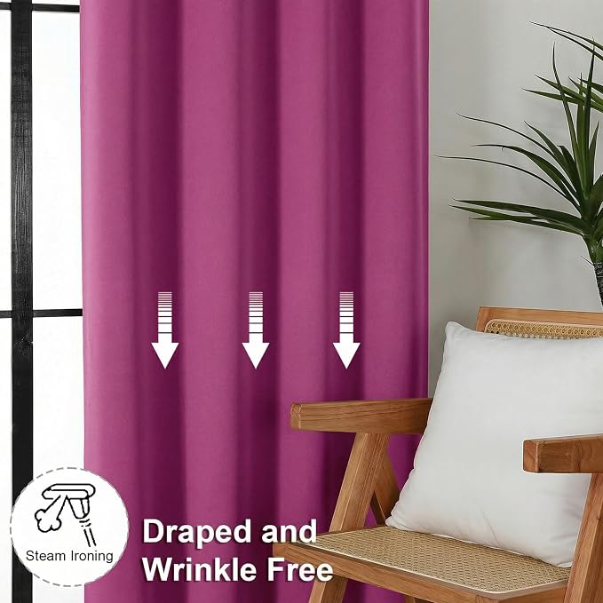 Simplebrand Ava Hot Pink Short Blackout Curtains for Bedroom 54 Inches Long 2 Panels Set, Solid Thermal Insulated, Energy Saving Window Treatment Curtains Blackout Drapes, W40 x L54 Inch