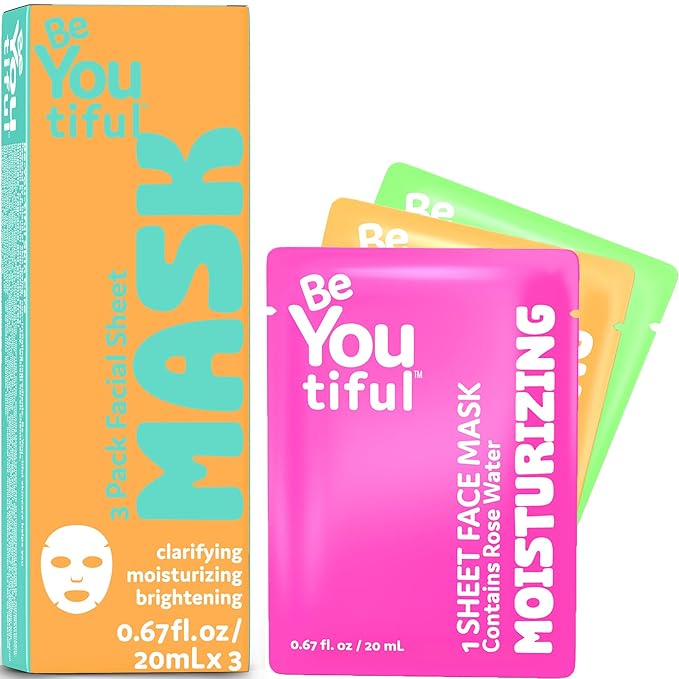 BeYoutiful Hydrating Easter Face Mask Spa Set for Kids and Teens, Easter Basket Stuffers, Skin Care Facial Mask for All Skin Types, Girls and Boys, Box Includes 3 Masks, Easter Gifts for Kids
