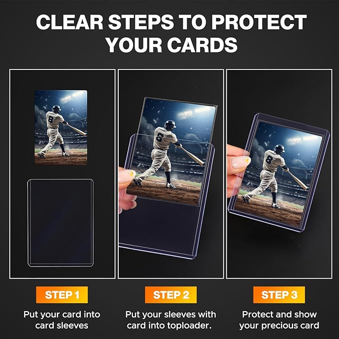 200 Card Sleeves Top Loaders for Cards Included 96 Pockets Top Loader Binder, 3" x 4" Baseball Card Protector Hard Plastic Card Holder for Sports Trading Cards (100 Toploaders + 100 Soft Sleeves)