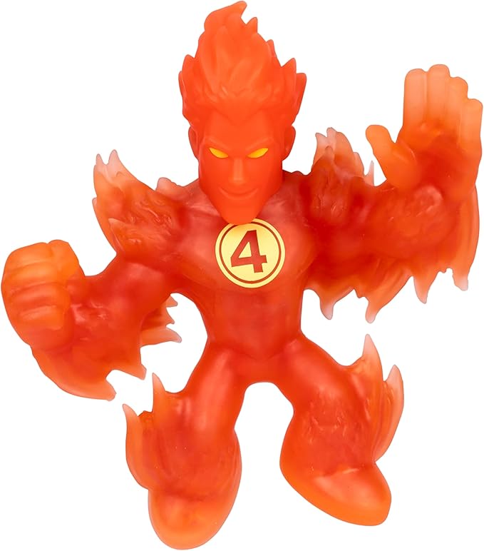 Heroes of Goo Jit Zu Marvel Studios The Fantastic 4 First Steps, Human Torch Stretchy, Fire Foil Filled 4.5" / 11.4 CM Action Figure, with Unique Goo Fillings 3 to Collect