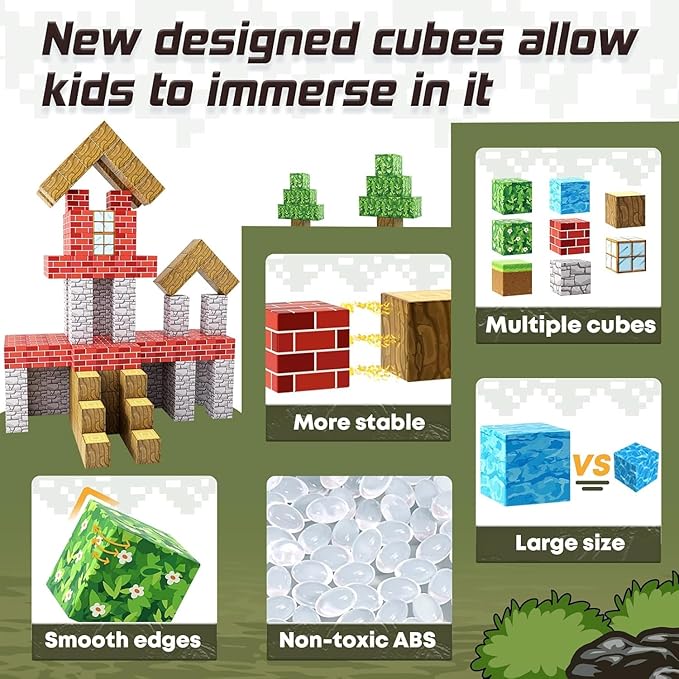 150PCS Magnetic Blocks-Build Mine Magnet World Forest Edition Kids Games for Boys&Girls Age 3-5 4-8 6-8, Magnetic Sensory STEM Toys Tiles for Toddlers Gifts for 3+ Years Old Ideal Construction Toys