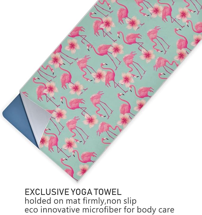 Flamingo Flower Yoga Mat Towel Non Slip Soft Sweat Absorbent Hot Yoga Mat Towel, for Hot Yoga, Pilates and Workout-73 x 27 Inch