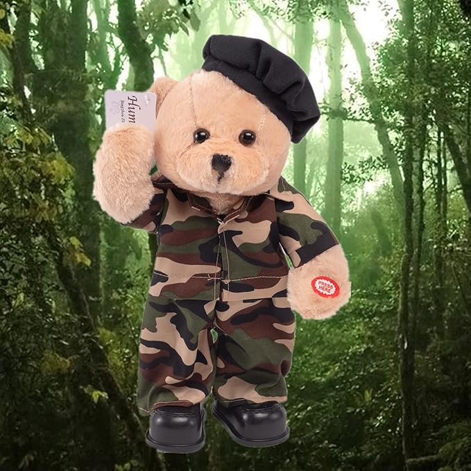 Children's Idol Military Hero Teddy Bear Stuffed Animals Singing Dancing Teddy Bear Stuffed Animal, US Army Theme Music Plush Toys,Independence Day Birthday Gifts for Kids .14"(Camouflage Army)