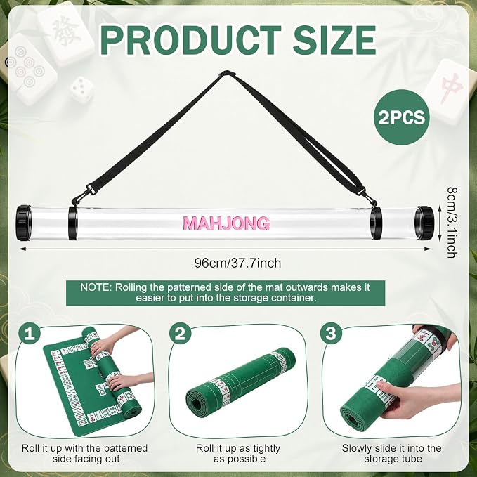 Gemscream 2 Pcs 37 Inch Mahjong Mat Storage Tube Plastic Waterproof Mahjong Mat Holder with Strap and Printed Outdoor Travel Storage Tube for Board Games Yoga Mats Tripod, Mats Not Include (Clear)