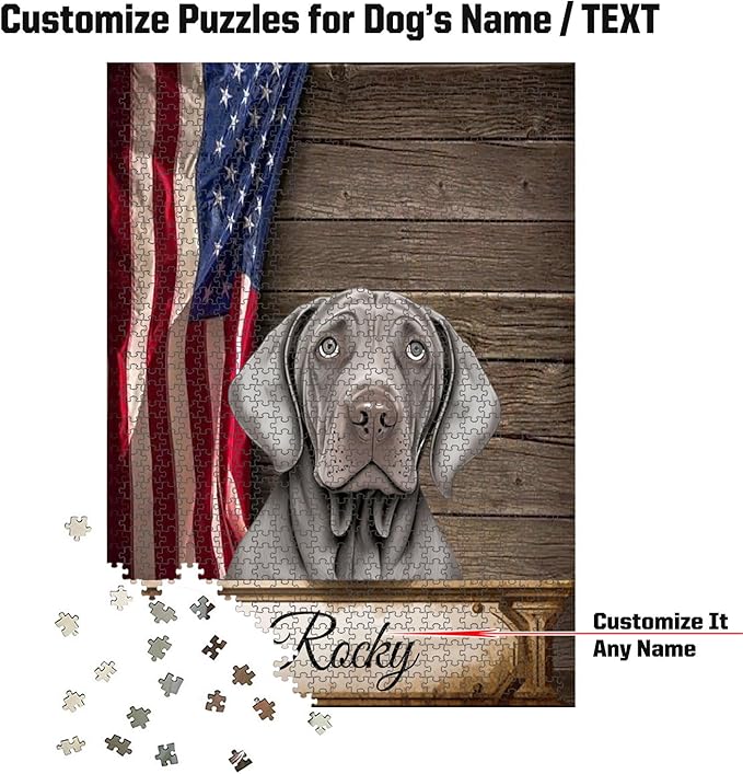 Custom Wooden Jigsaw Puzzles with Your Dog's Name on Weimaraner Art Print - 300 500 1000PCS Puzzles Game and Home Wall Decor