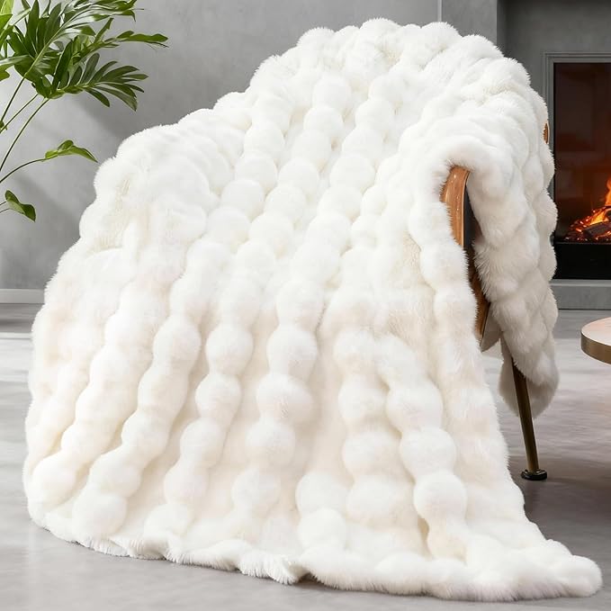 Faux Fur Throw Blanket for Couch, 1000 GSM Cozy Fuzzy Fluffy Soft Plush Thick Bubble Sherpa Blanket for Sofa Bedroom Living Room, Mothers Day Birthday Gifts for Women Home Decor