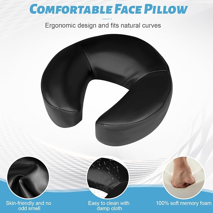 Massage Headrest for Bed, Adjustable Massage Face Cradle at Home, Portable Bed Massage Head Holder, Massage Table Head Rest for Salon Spa, Face Down Pillow After Eye Surgery, Black