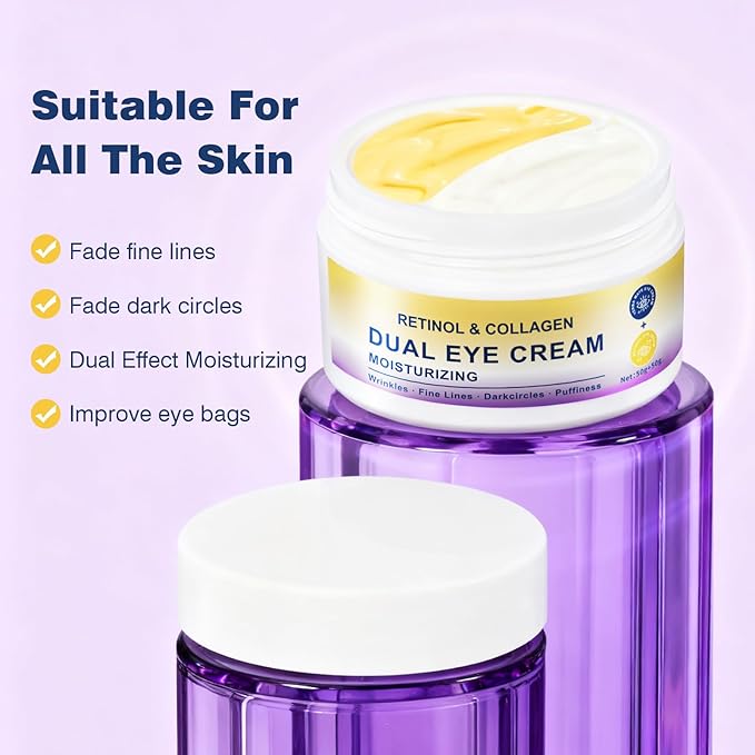 2in1 Dual Eye Cream with Retinol Caffeine + Yerba Mate for Puffy Eyes and Dark Circles, Hydrating Under Eye Cream for Anti-Wrinkle,Softens& Nourish Skin