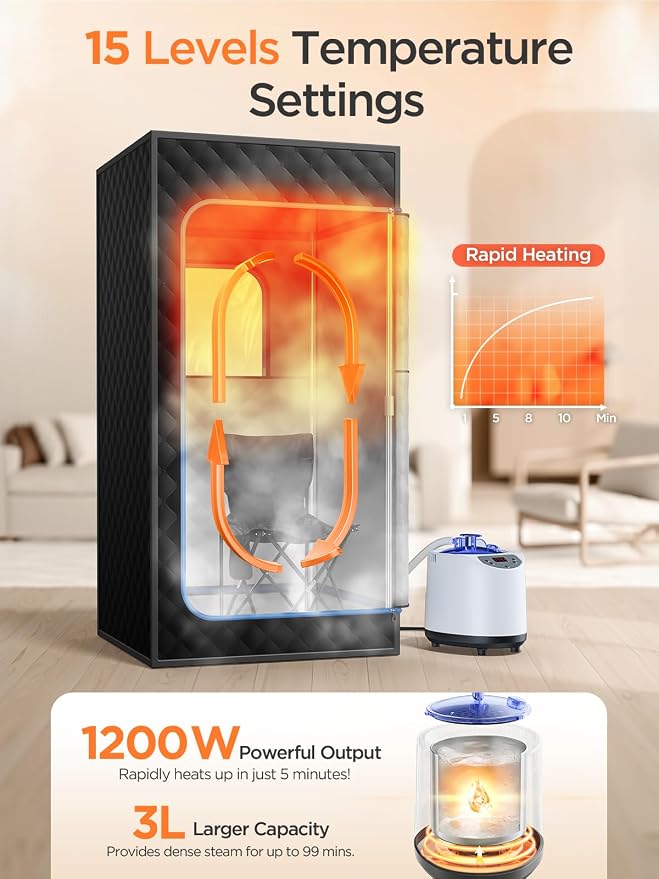 Portable Steam Sauna for Home |Personal 71" Full Body Sauna Tent with 1200W 3L Steamer, 15 Levels, Remote & Chair | Moist Heat for Relaxation, Workout Recovery & Stress Relief – VOC-Free