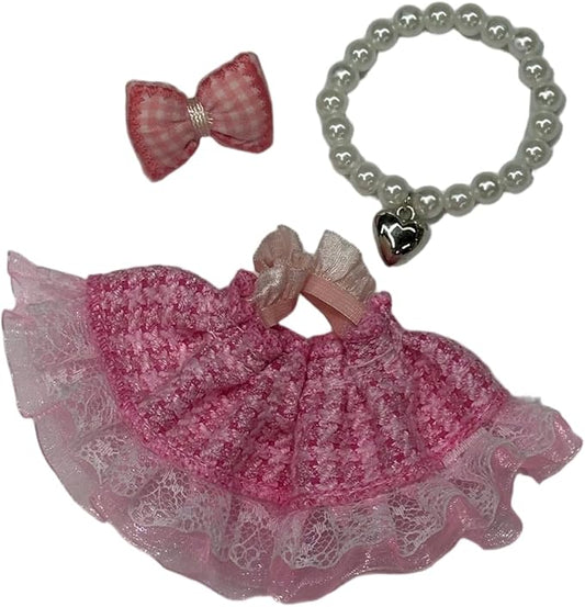 Doll Clothes for 17cm Figures,Purple Floral Embellished Tiered Lace Princess Dress with Floral Lace Headband