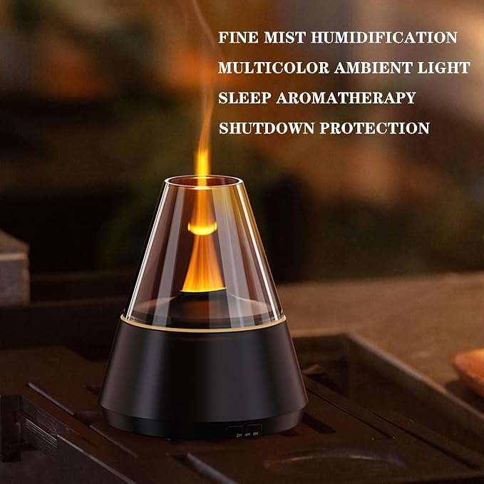 Candle Flame Essential Oil Diffuser, Aromatic air humidifier, 7-Color LED ultrasonic Aroma lamp with Timer Function, Suitable for Bedroom, Office, Yoga Room