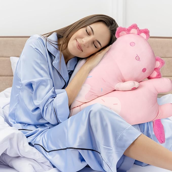 Long Axolotl Plush 5 Sizes, 120% Extra Filling Giant Plushness Kids Body Pillow, Kawaii Cute Pink Axolotl Stuffed Animals Plushies, Big Long Body Pillow Cat Plush Gift for Girls 44”