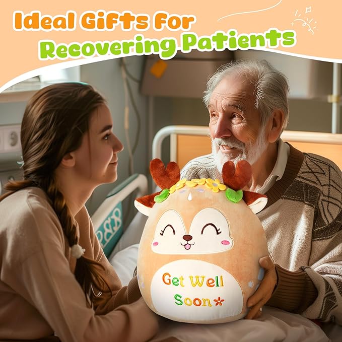 12" Get Well Soon Sika Deer Plush Pillow,Soft Deer Plushie,Cute Stuffed Animals Hugging Pillow,Get Well Soon Gift for Women Girls Kids Patient Feel Better Plush Toy