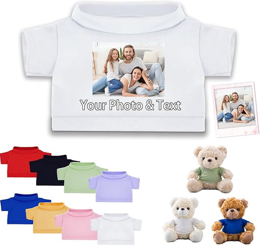 Personalized Teddy Bear Clothes with Photo Text, Custom Stuffed Animal Clothing Fit 8-16inch Stuffed Bear Clothes, Personalized Doll Clothing Make Your Own Plush Doll Shirt
