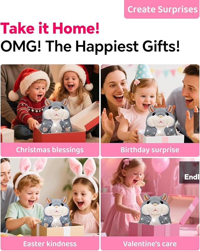 Toddler Toys Talking Hamster Repeats What You Say,Toys for 2 3 4 5 6 7 8 13 Year Old Girl Boy Birthday Gifts Ideas,Christmas Stocking Stuffers for Kids Adults Stuffed Animals Plush Toy Gray