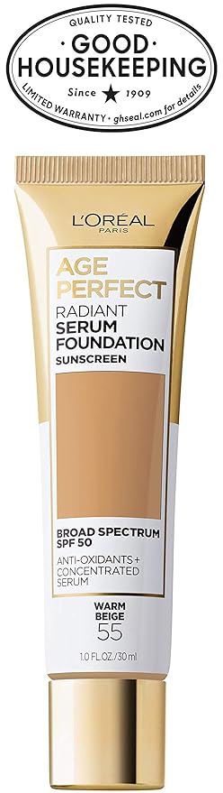 L'Oreal Paris Age Perfect Radiant Serum Foundation with SPF 50, Warm Beige, 1 Ounce