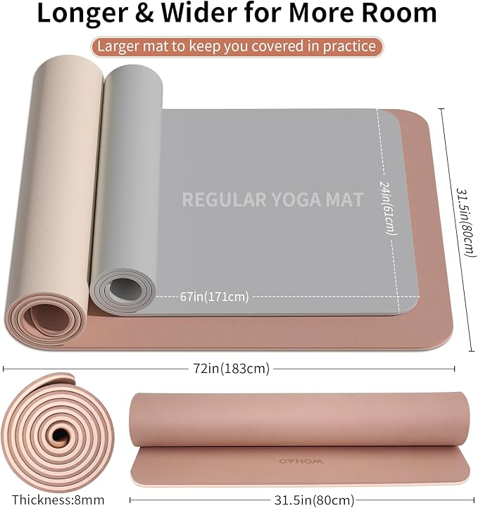 Extra Thick 8mm Yoga Mat, 72"x28" Non Slip Exercise Mat, Reversible 2-Sided Dual Color Premium POE Material, with Carrying Strap for Yoga, Pilates, Home Gym