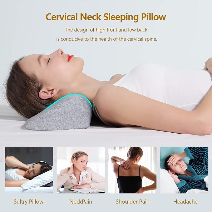 Cervical Neck Pillows for Pain Relief Sleeping, Memory Foam Neck Bolster Pillow for Stiff Pain Relief, Neck Support Pillow Neck Roll Pillow for Bed Pillow (Light Grey)