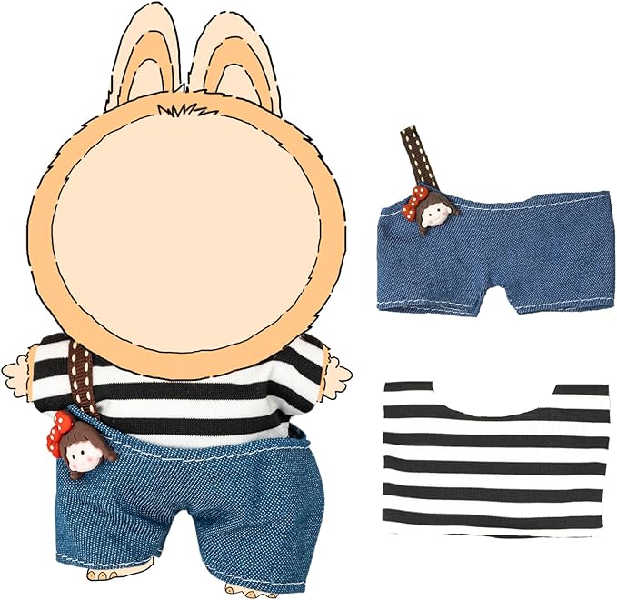 Clothes for 17cm Dolls(NO Doll) Outfit with Accessories Suit Cute Stylish Dress Up Set Striped Off-Shoulder