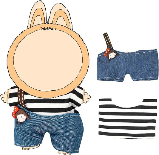 Clothes for 17cm Dolls(NO Doll) Outfit with Accessories Suit Cute Stylish Dress Up Set Striped Off-Shoulder
