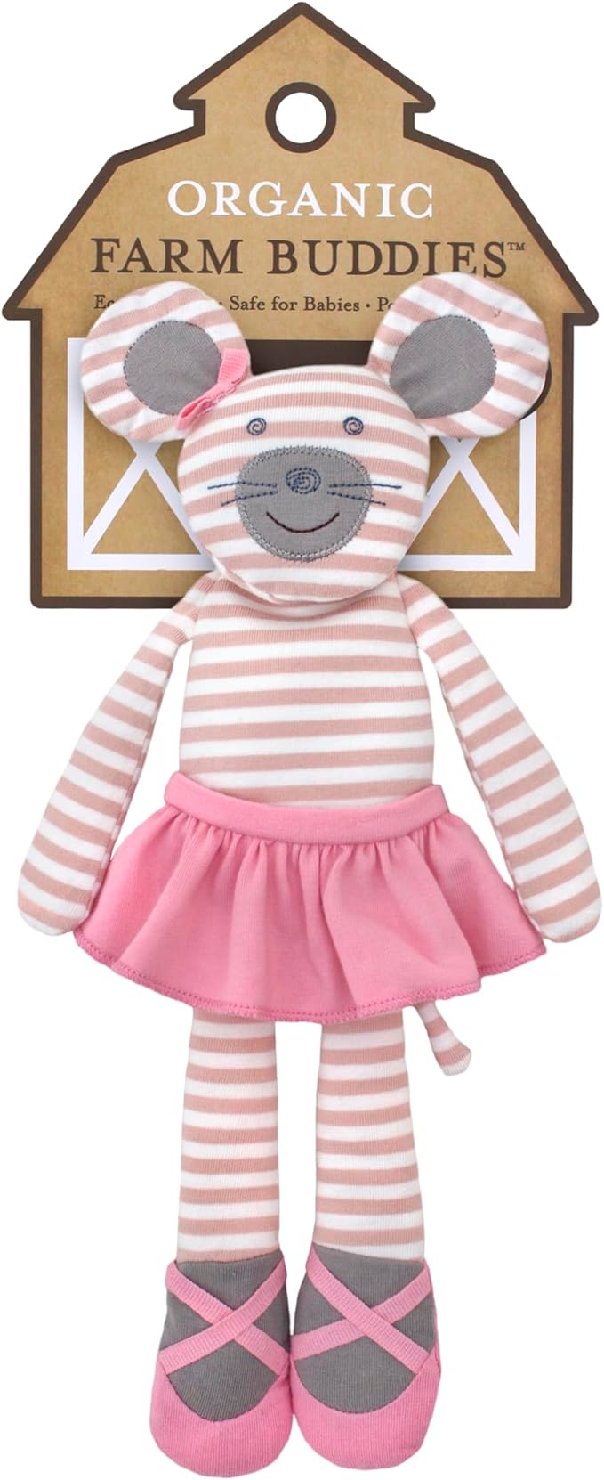 Organic Farm Buddies Apple Park Ballerina Mouse Plush Baby Toy for Newborns, Infants, Toddlers - Hypoallergenic, 100% Organic Cotton